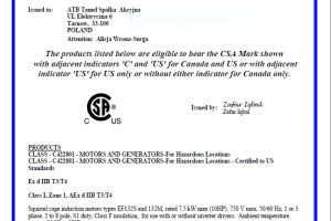 ATB Tamel obtains CSA certification for FS 112 flameproof motors for Class 1, Division 1